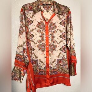 Zara Satin Paisley Print Blouse Top S fits M